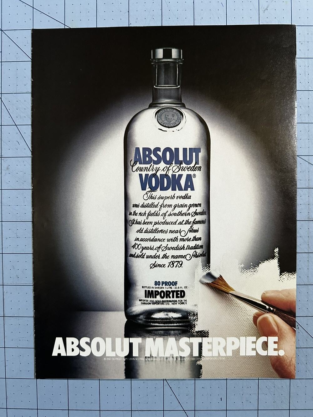 1983 Absolut Vodka "Absolut Masterpiece" Paintbrush Artist Print Ad Vintage